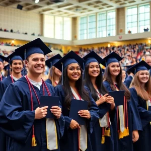 UNLV student-athletes celebrating graduation at Thomas & Mack Center
