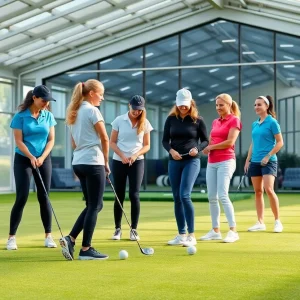 UNLV Women's Golf team training at indoor facility
