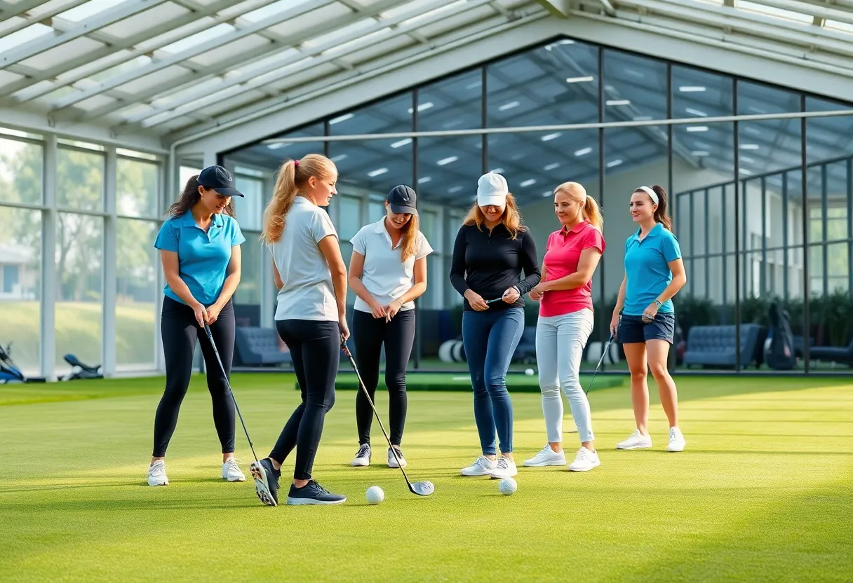 UNLV Women's Golf team training at indoor facility
