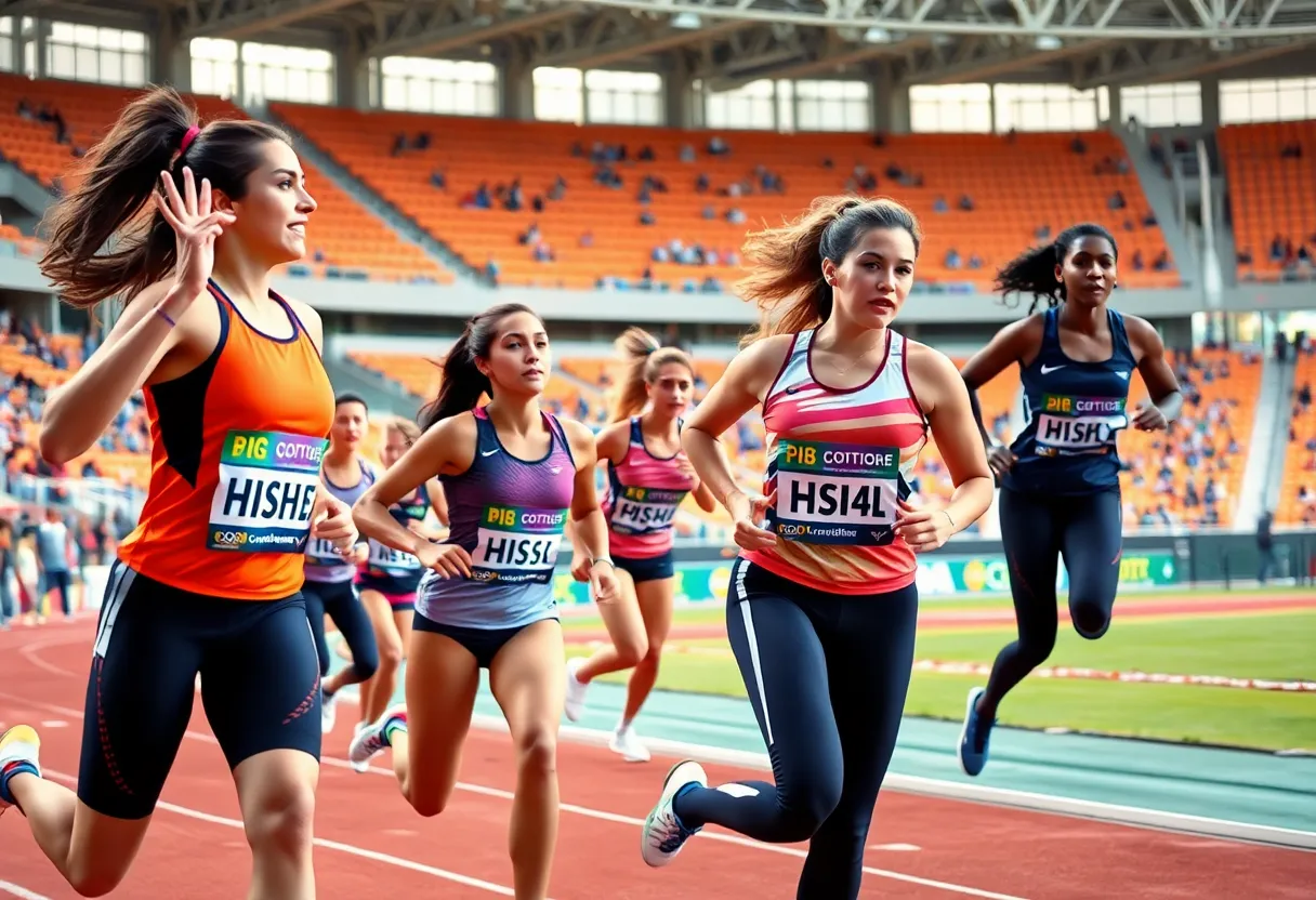 UNLV Women's Track & Field athletes competing in various events.