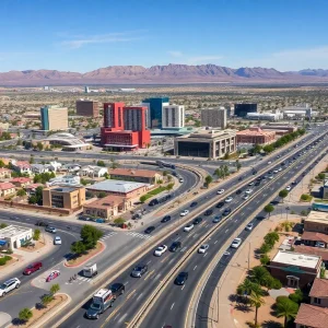 A visual representation of Las Vegas urban sprawl showcasing housing and traffic