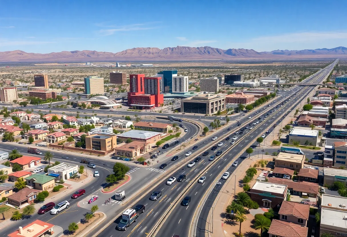A visual representation of Las Vegas urban sprawl showcasing housing and traffic