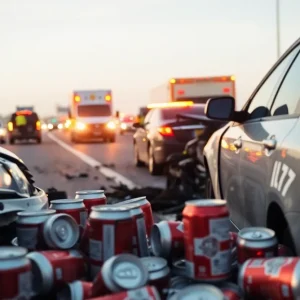 Accident scene on Interstate 15 with police presence