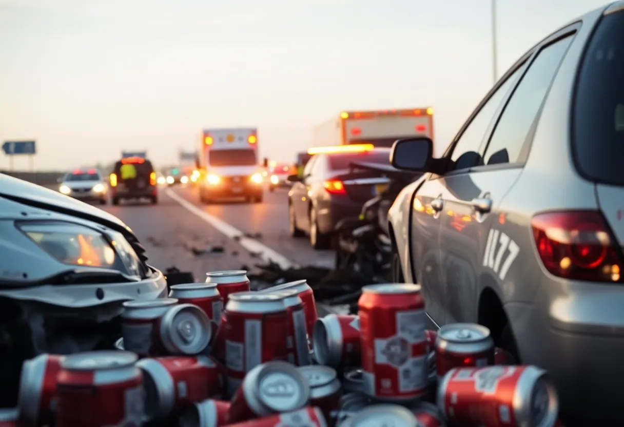 Accident scene on Interstate 15 with police presence