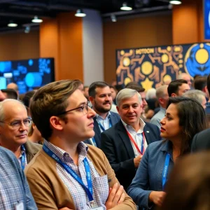 Crowd at Bitcoin 2025 Conference engaged in discussions.