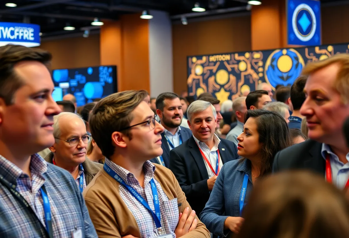 Crowd at Bitcoin 2025 Conference engaged in discussions.