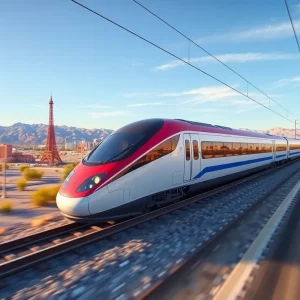 Concept of a high-speed rail train on its route towards Las Vegas