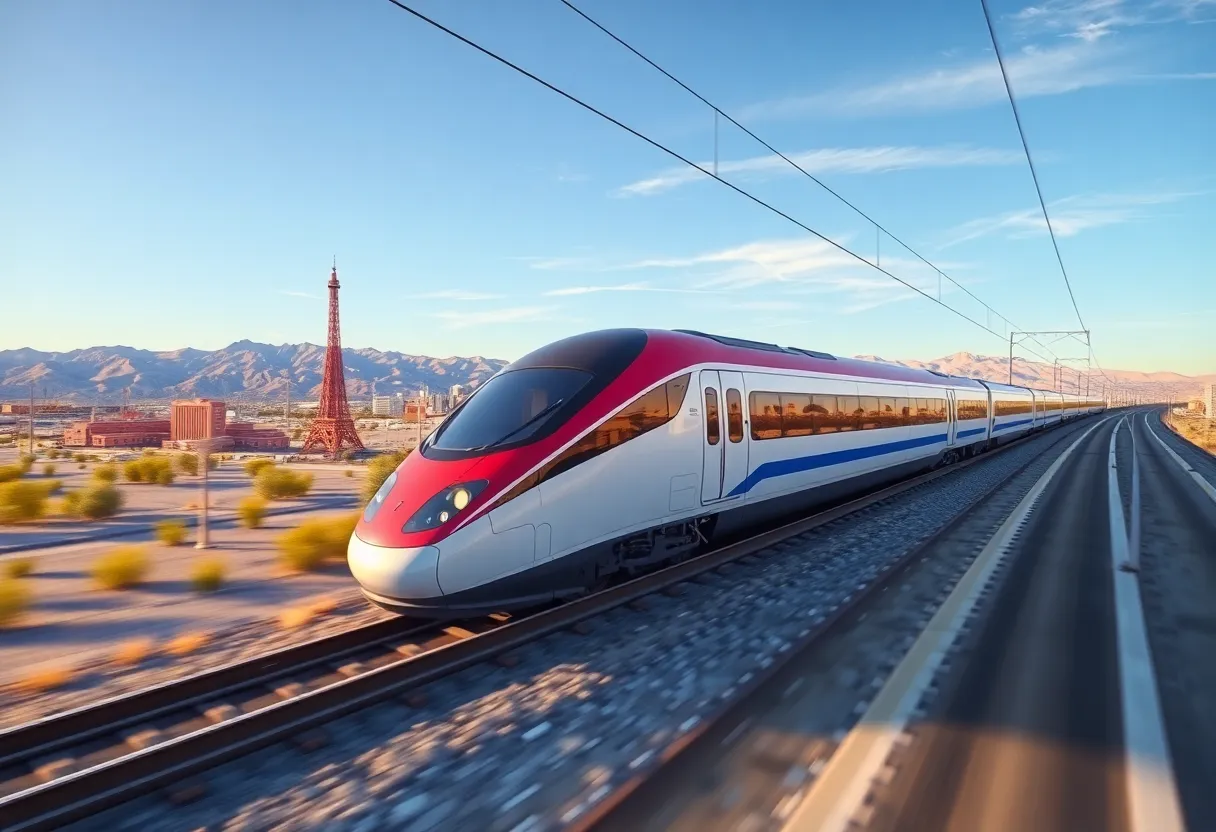 Concept of a high-speed rail train on its route towards Las Vegas