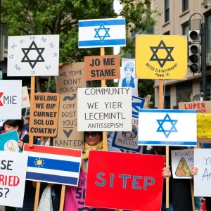 A collage symbolizing solidarity against antisemitism