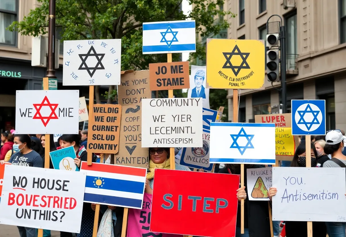 A collage symbolizing solidarity against antisemitism