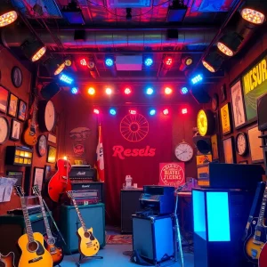 Interior view of Count's Vamp'd Bar & Grille filled with rock memorabilia
