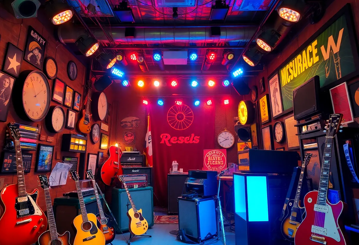 Interior view of Count's Vamp'd Bar & Grille filled with rock memorabilia
