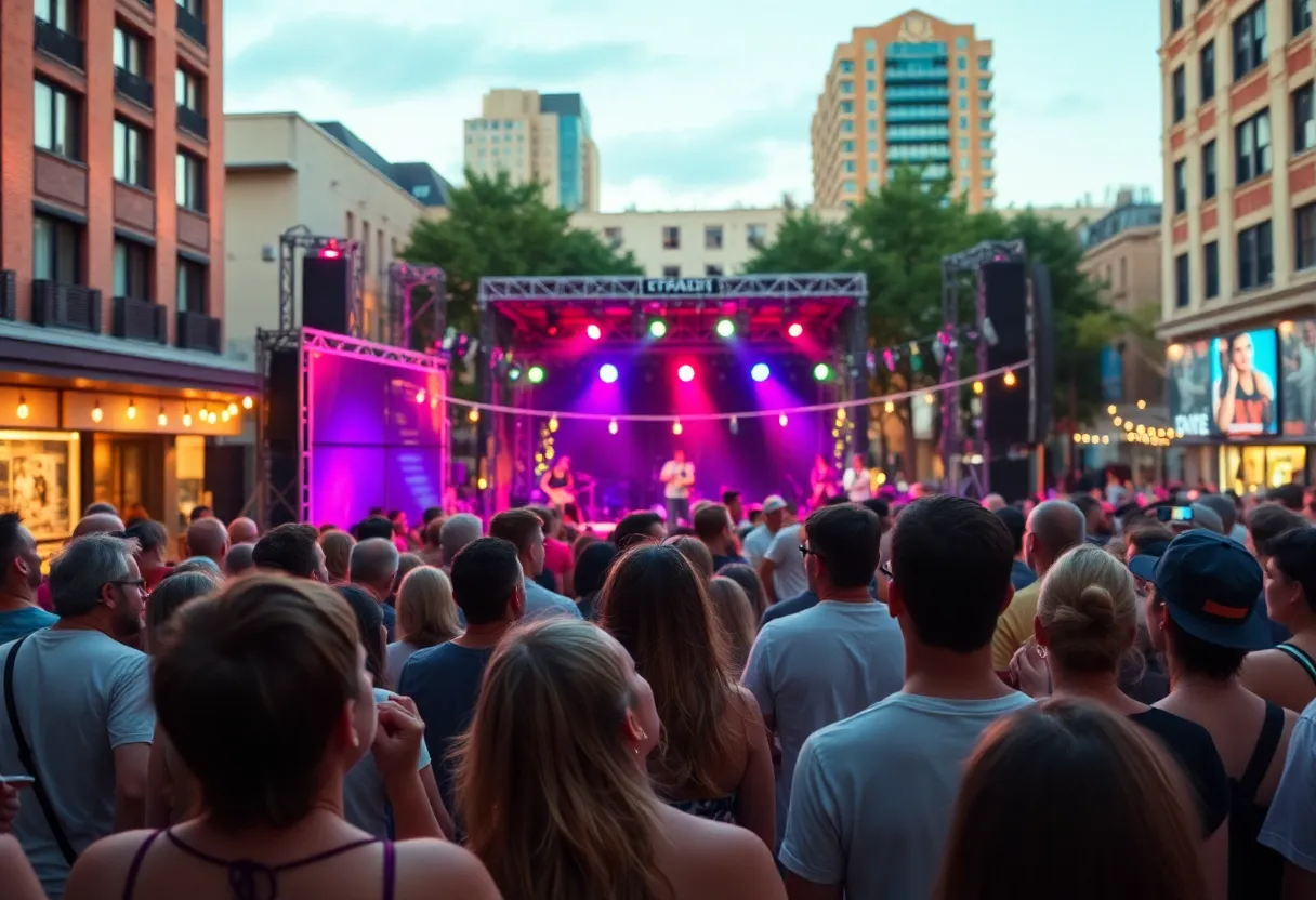 Crowd enjoying a summer concert in Downtown Las Vegas