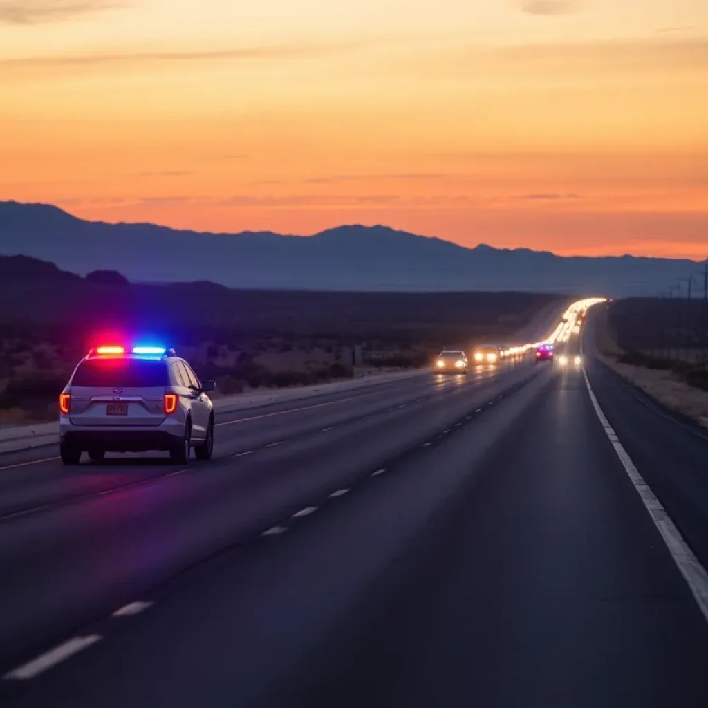 Police lights at a highway accident scene in Las Vegas