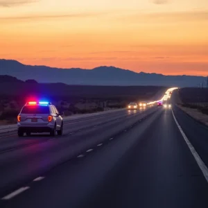 Police lights at a highway accident scene in Las Vegas