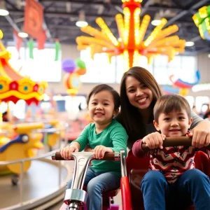 Families having fun at the Adventuredome indoor amusement park in Circus Circus Las Vegas.