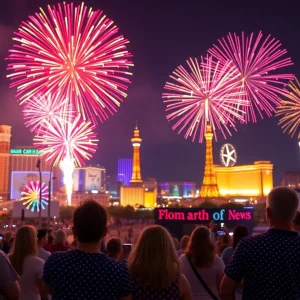 Colorful fireworks over the Las Vegas skyline on Independence Day