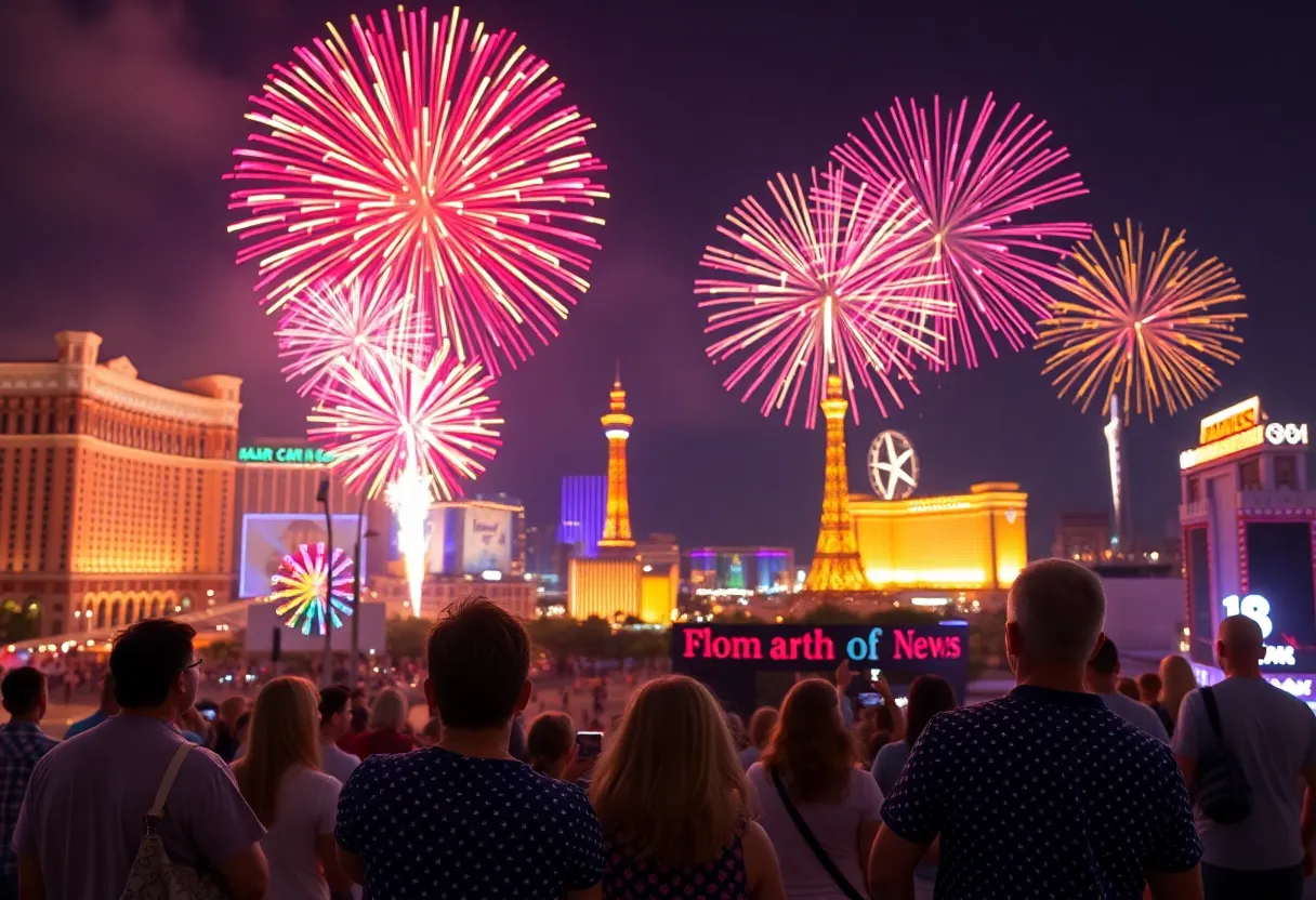 Colorful fireworks over the Las Vegas skyline on Independence Day