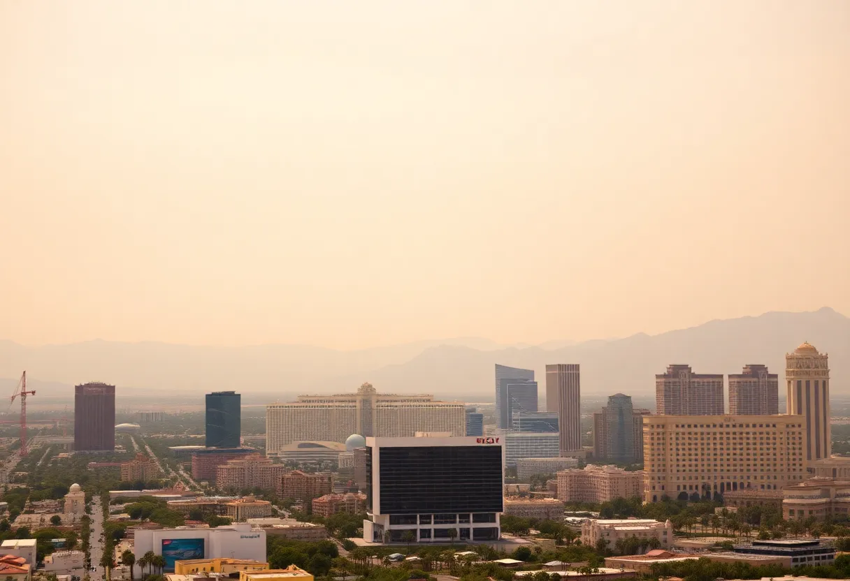 Las Vegas skyline with hazy skies caused by wildfire smoke