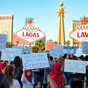 Iranian expatriates in Las Vegas advocating for freedom and human rights
