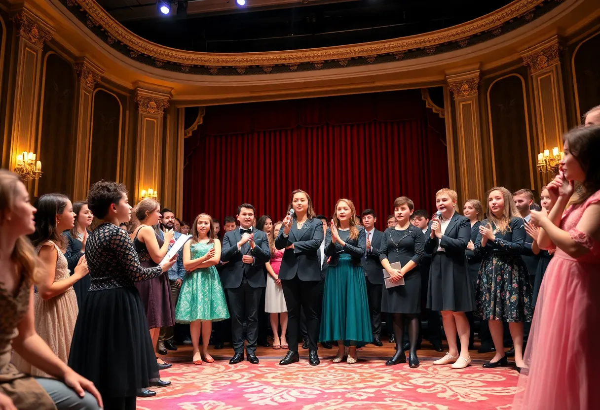 Young performers celebrating at the Jimmy Awards ceremony