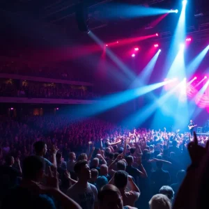 Concert at the Sphere featuring dynamic lighting and an excited audience