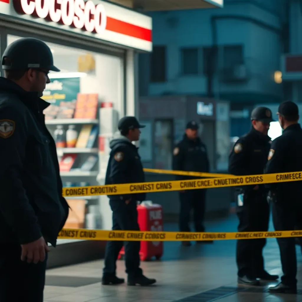 Police investigating a scene at a 7-Eleven store in Las Vegas