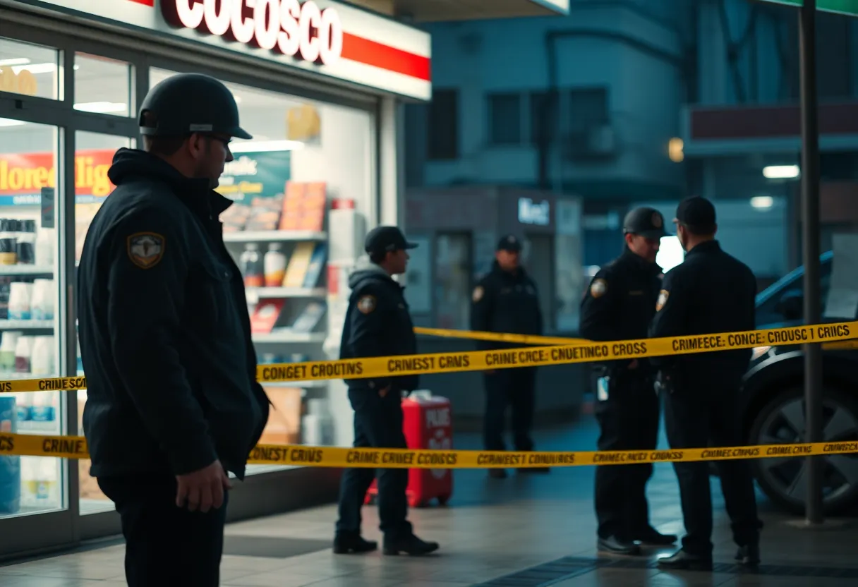 Police investigating a scene at a 7-Eleven store in Las Vegas