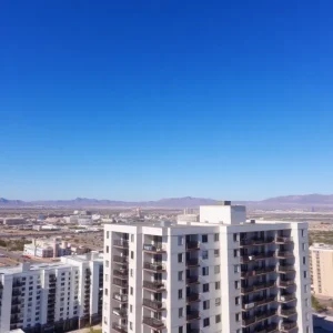 Aerial view of modern apartment buildings in Las Vegas