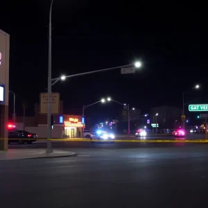 Police lights on a Las Vegas street during nighttime
