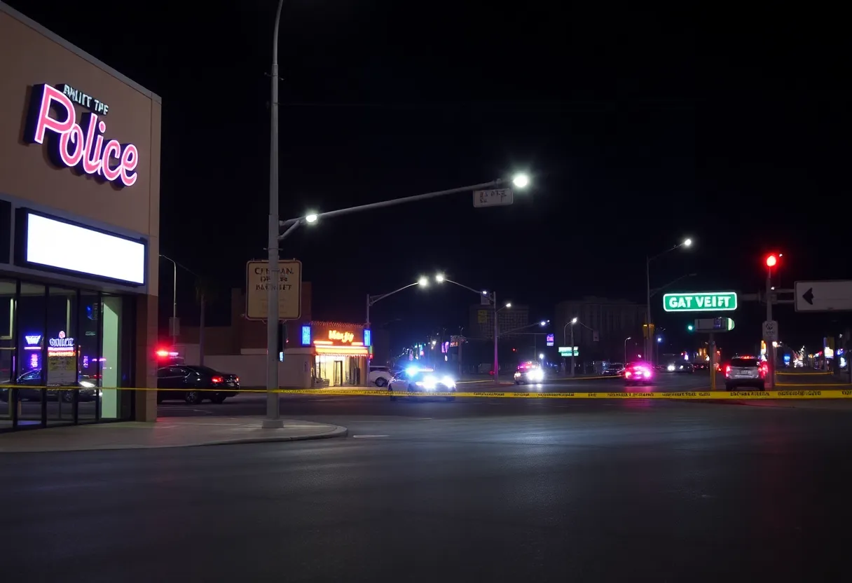Police lights on a Las Vegas street during nighttime