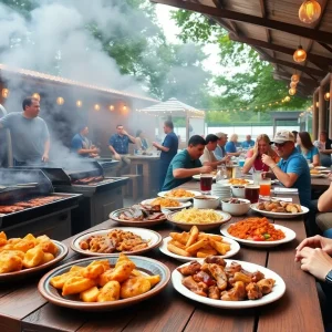 A colorful display of barbecue dishes at a Las Vegas restaurant