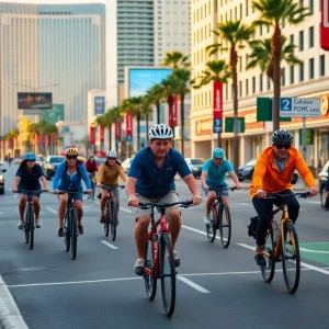 Cyclists in Las Vegas bike lanes