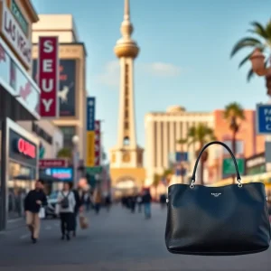 A scene of a Las Vegas business district highlighting public safety.