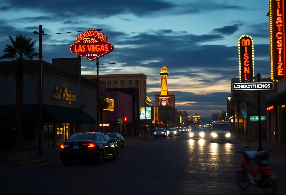 Street view of Las Vegas evoking a sense of crime and mystery