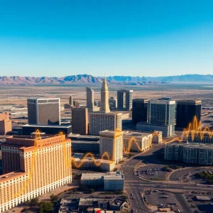 Aerial view of Las Vegas showing skyline and geological activity