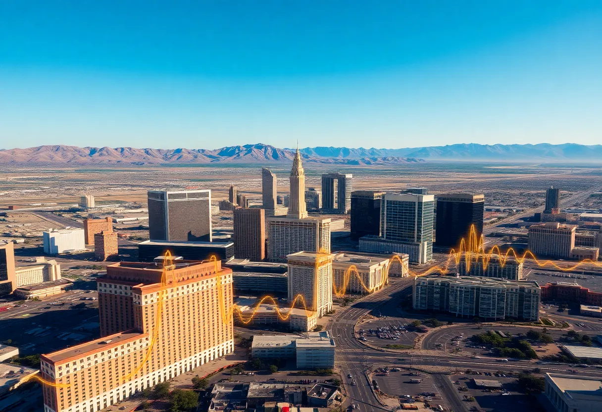Aerial view of Las Vegas showing skyline and geological activity