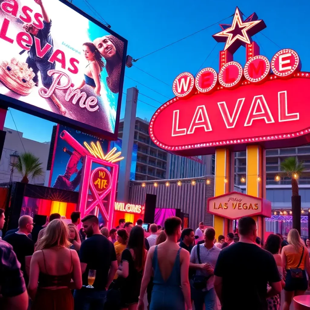 Guests enjoying the vibrant atmosphere at the Las Vegas film premiere of 'Action! Action!'