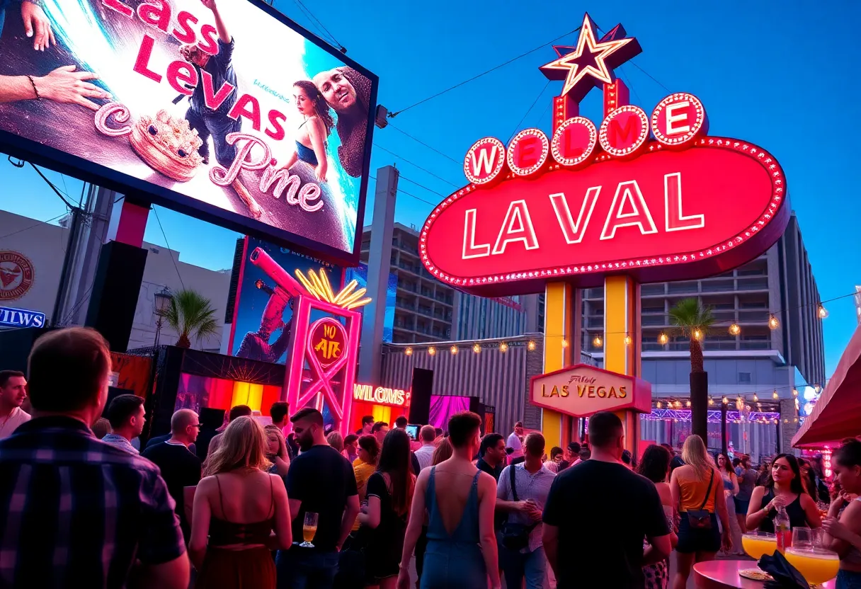 Guests enjoying the vibrant atmosphere at the Las Vegas film premiere of 'Action! Action!'