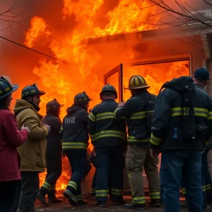 Neighbors rescuing a family from a house fire