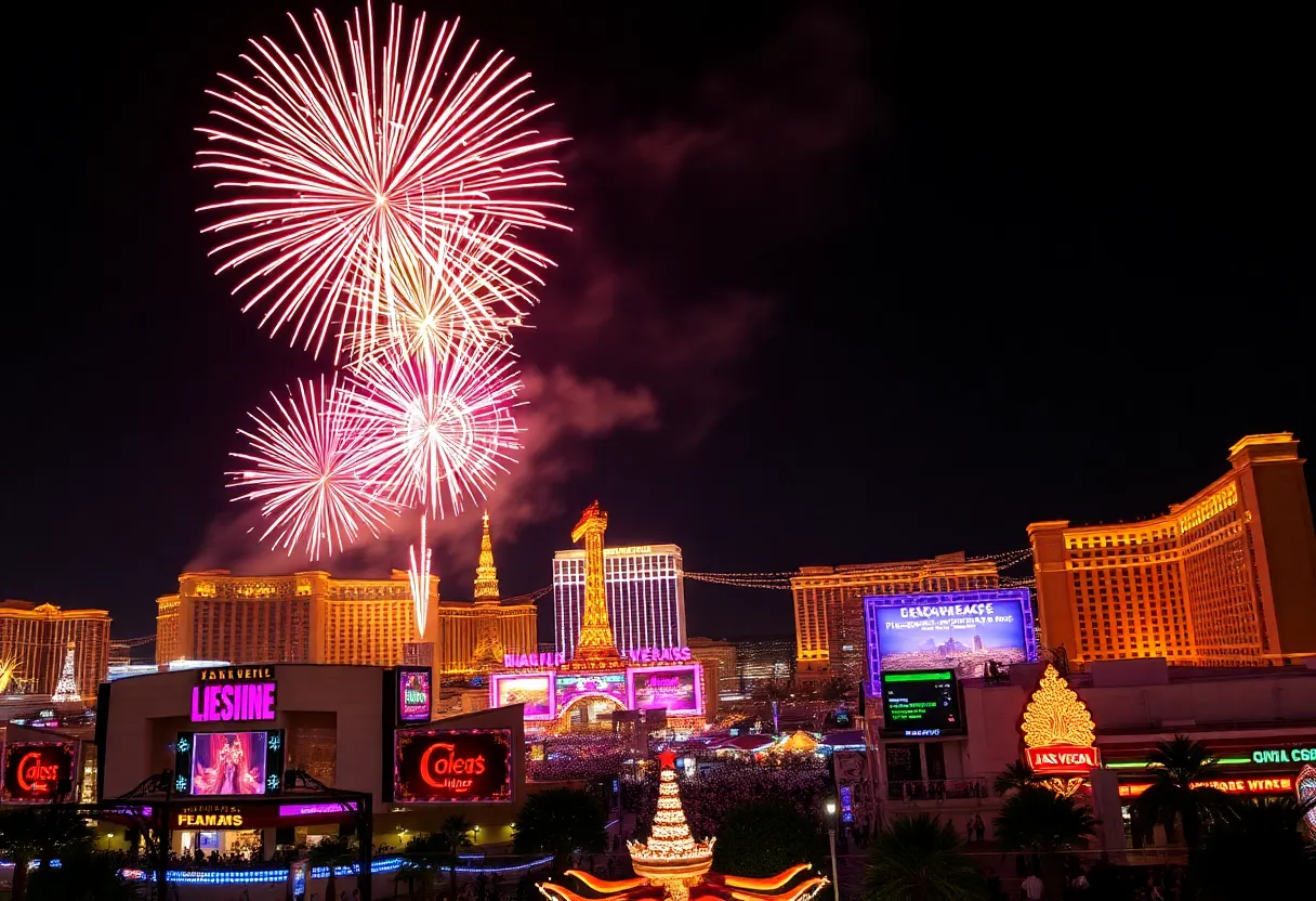 Fireworks over Las Vegas skyline on Independence Day