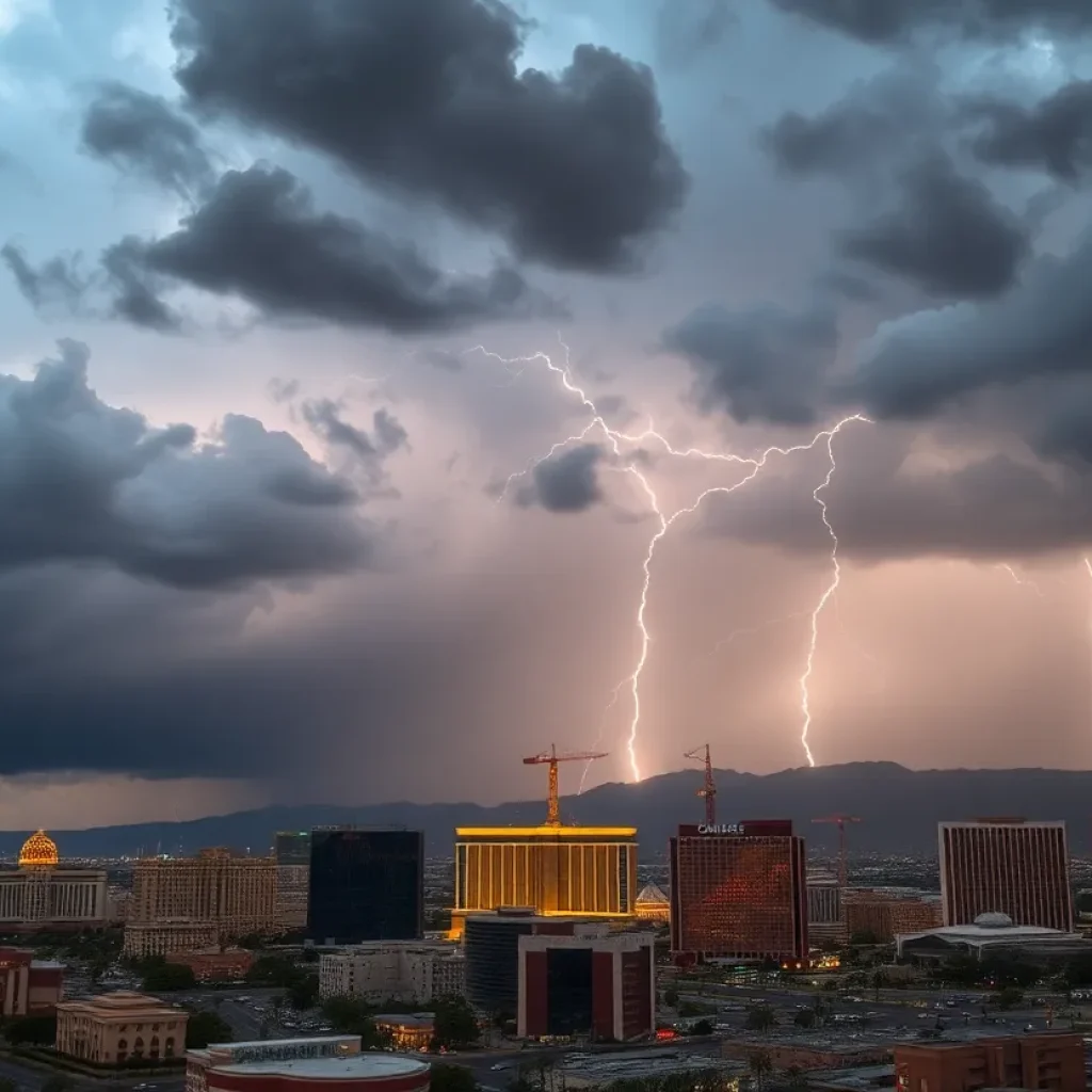 Las Vegas skyline with dark clouds signaling monsoon season