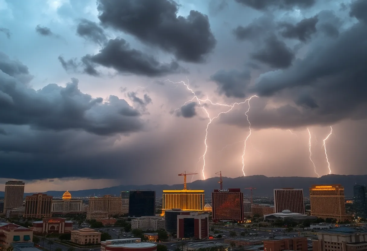 Las Vegas skyline with dark clouds signaling monsoon season