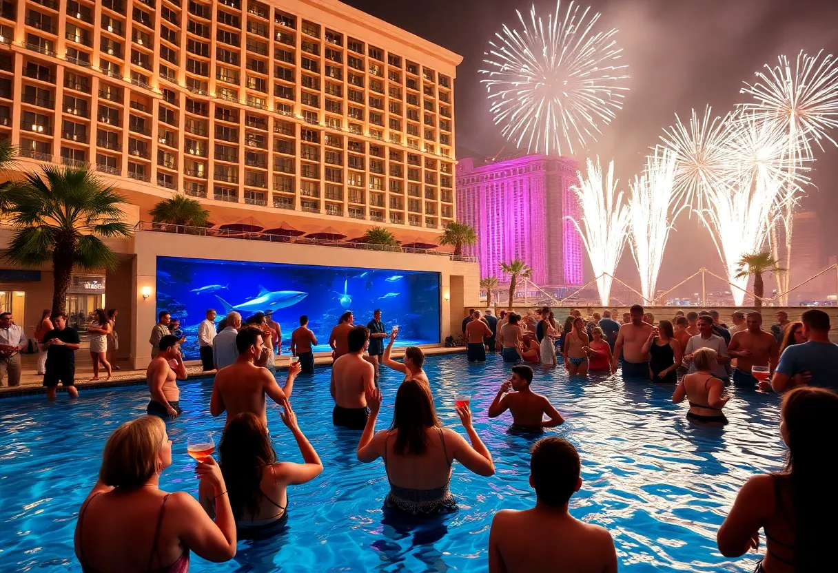 Night Swim event at Golden Nugget with poolside entertainment and fireworks
