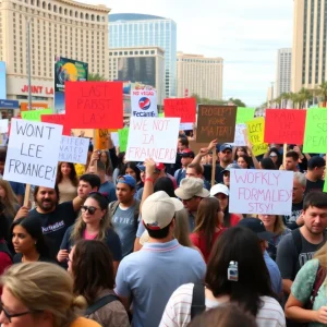 Crowd of protesters at Las Vegas No Kings demonstration