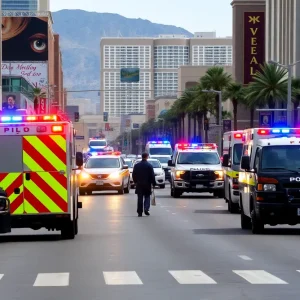 Police officers engaging in a public safety incident in Las Vegas