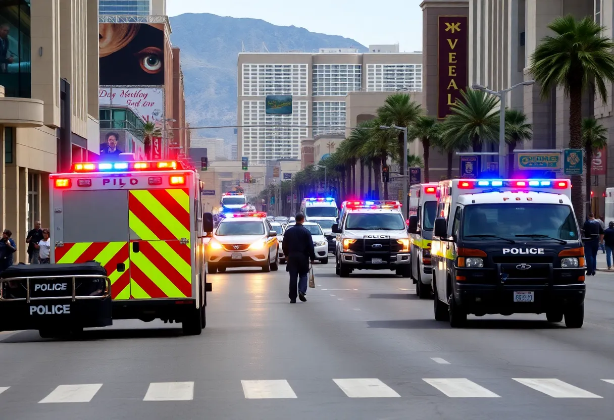 Police officers engaging in a public safety incident in Las Vegas