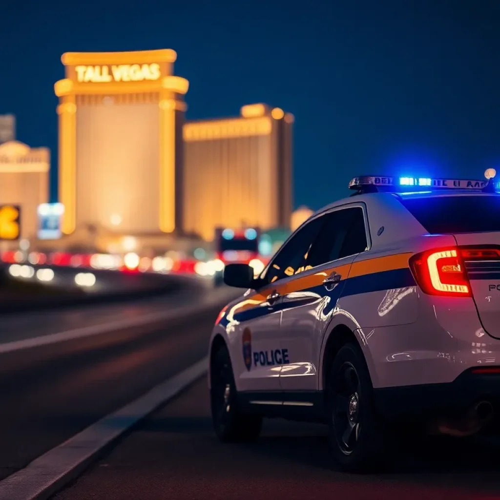 Police vehicle on a Las Vegas highway at night