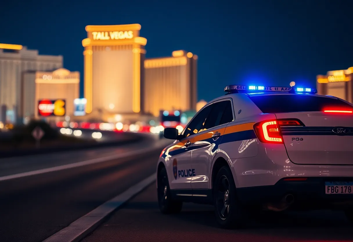Police vehicle on a Las Vegas highway at night