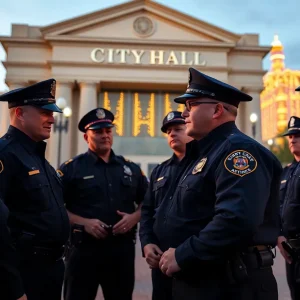 Las Vegas police officers discussing potential strike issues